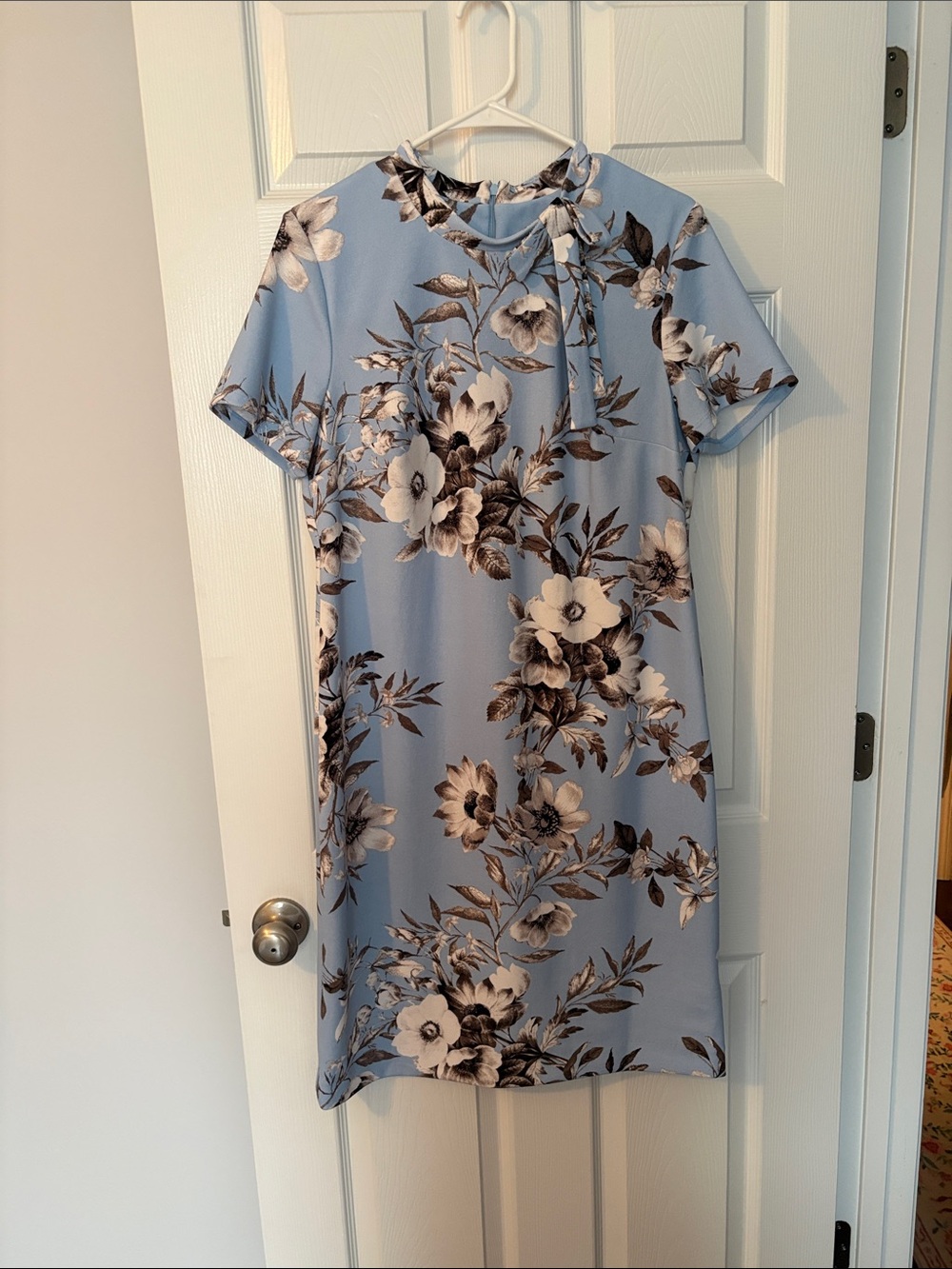 Shelby & Palmer Light Blue Floral Tie-Neck Mini Dress
